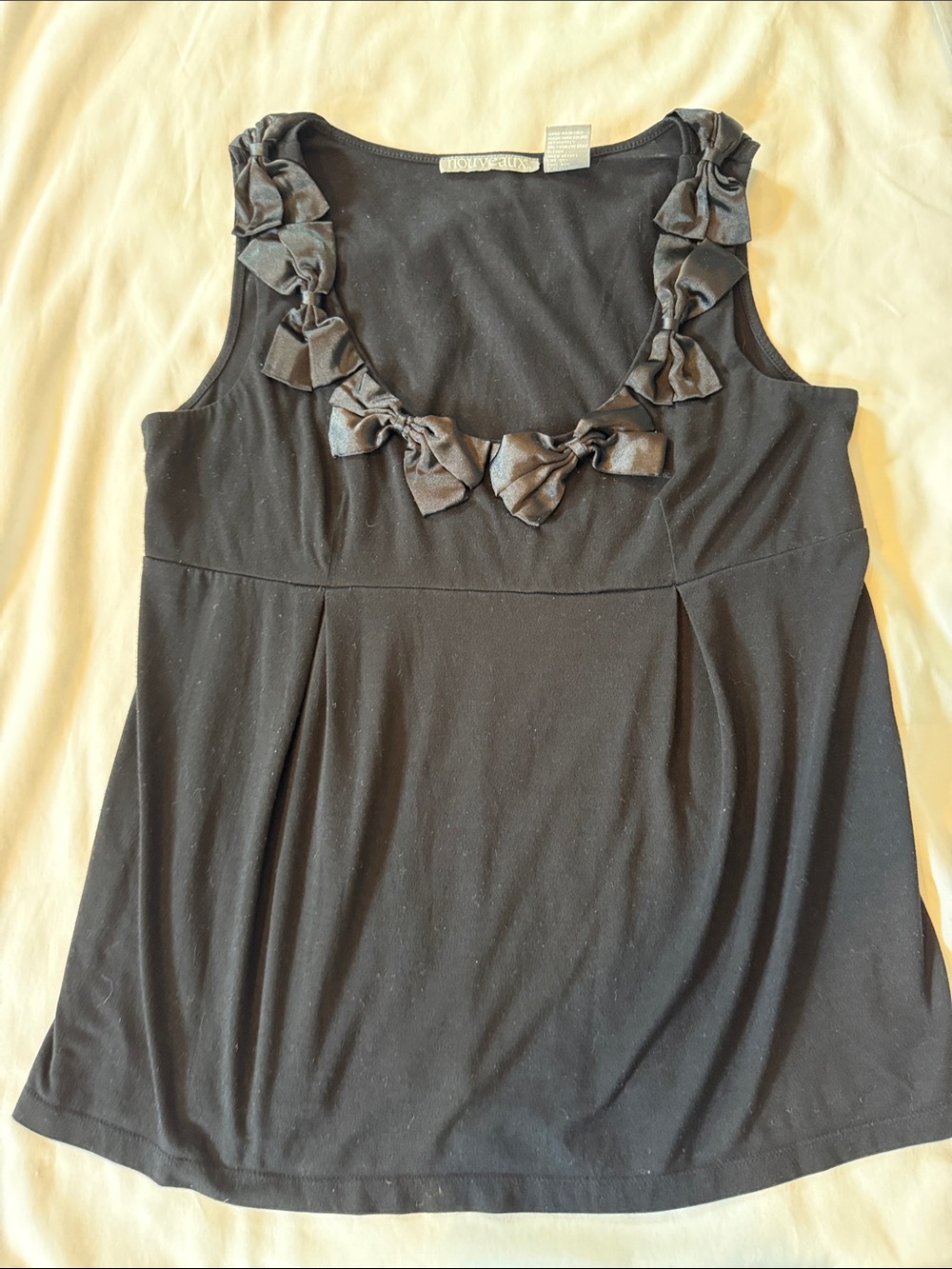 Sleeveless Black Bow-Trim Tank Top - Unknown Brand